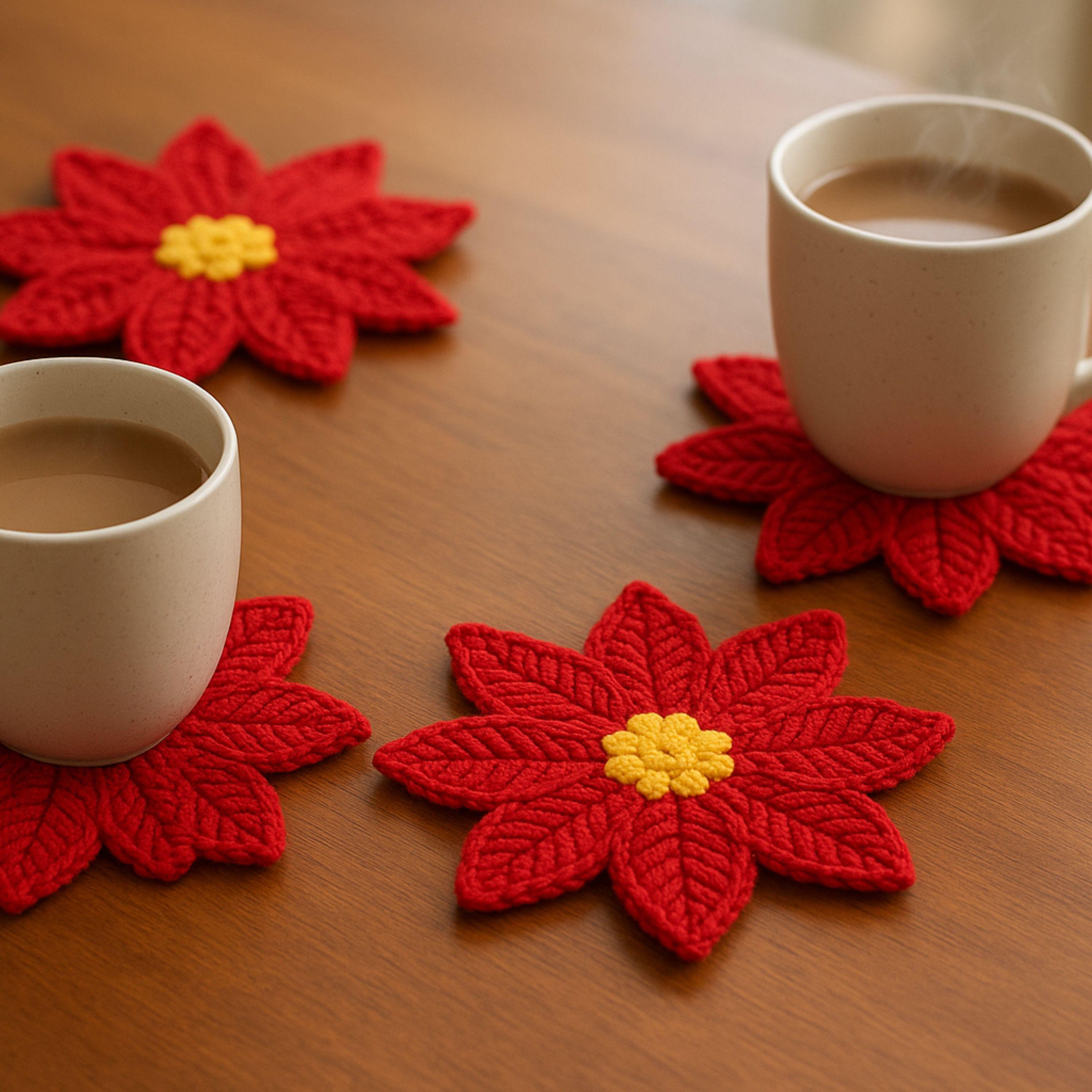 Poinsettia Coaster Crochet Pattern Christmas Flower