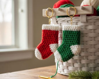 Mini Christmas Stocking Crochet Pattern – DIY Keychain & Tree Ornament PDF Pattern