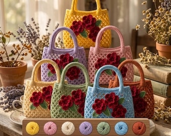 Crochet Mesh Tote Bag Pattern PDF | Floral Crochet Handbag | Market Tote | US Crochet Terms | Instant Download | DIY Gift