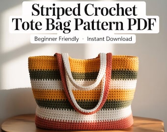 Striped Crochet Tote Bag Pattern: Beginner-Friendly PDF (Digital Download)