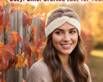 Crochet Headband Pattern – Two-Tone Twist Ear Warmer | Easy Winter Crochet PDF for Beginners
