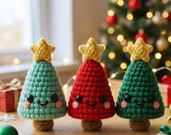 Kawaii Christmas Tree Crochet Pattern, Mini Amigurumi Ornament (PDF Pattern)