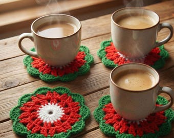 Christmas Coaster Crochet Pattern – Festive Holiday Coaster Set (PDF)