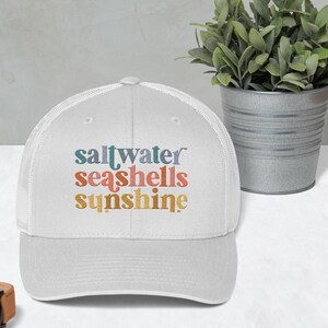 Saltwater Sea Shells Sunshine Trucker Hat – Cute Summer Beach Cap for Women, Fun Coastal Design for Pool, River, or Vacation Days