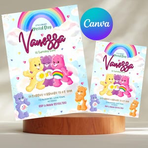 Care Bears Birthday Invitation, Printable Editable Birthday Party Invite, digital Party Invitation template, Care Bears Invitation Card