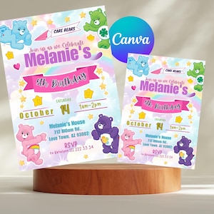 Convite de aniversário dos Ursinhos Carinhosos, convite para festa de aniversário editável para impressão, modelo de convite digital para festa, cartão de convite dos Ursinhos Carinhosos