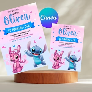 Editable Stitch Girls Birthday Invitation, Cute Stitch Birthday Party Invite, Stitch Birthday Invitation, Digital Kids Party Invite