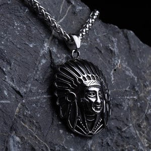 Indian Chief Necklace, Boho Warrior Amulet Gift, Indian Talisman, Rustic Ethnic Jewelry, Gift for Bold Spirit, Stainless Indian Jewelry