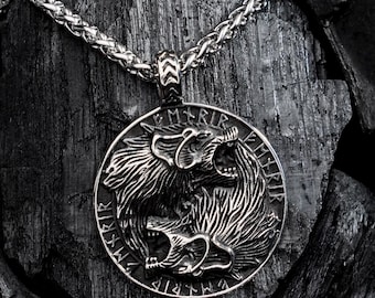 Viking Fenrir Necklace, Fenrir Pendant, Wolf Necklace, Norse Mythology, Celtic Jewelry, Viking Accessories, Norse Jewelry|Howling wolf