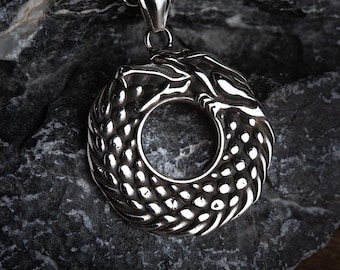 Collar con serpiente y dragón Ouroboros, mitología nórdica, accesorios vikingos, joyería celta, símbolo antiguo