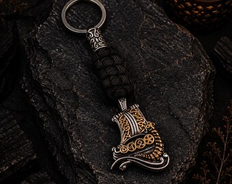 Viking Longship Keychain, Drakkar Keyring, Norse Ship Keychain, Scandinavian Gift, Viking Gift for Men, Nordic Accessories