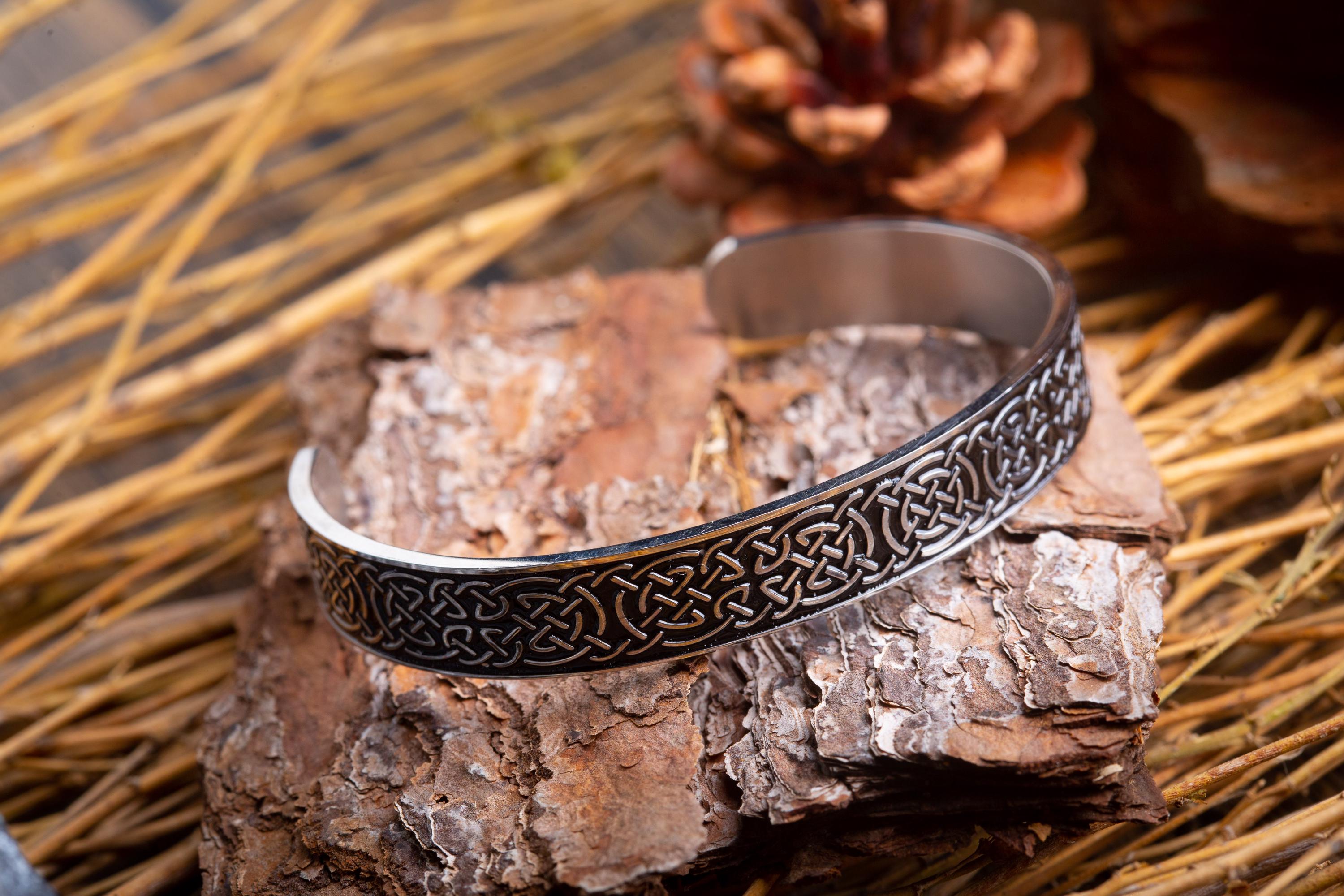 Viking Silver Bangle, Handmade Celtic Jewelry, Ancient Runes