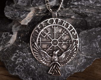 Vegvisir Viking Pendant, Helm of Awe Necklace, Norse Mythology, Viking Accessories, Scandinavian Protection Symbols