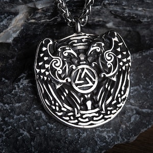 Viking Raven Necklace, Odin Totem Gift, Valknut Amulet, Nordic Raven Pendant, Celtic Bird Necklace, Norse Mythology, Viking Accessories