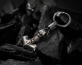 Mjolnir Pendant Keychain, Thor Hammer Amulet, Pagan Key Ring, Viking Accessories, Norse Mythology, Hammer symbol