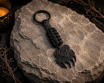 Bear Paw Keychain, Viking Bear Claw Keyring, Celtic Knot Keychain, Norse Gift for Men, Paracord Key Fob, Nordic Accessories, Wilderness Gift