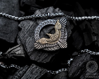 Norse Raven necklace, raven symbol, viking necklace, viking jewelry, raven pendant, mens necklace, gift for him, gift for husband