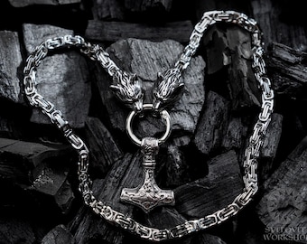 Mjolnir Necklace, Wolf Chain, Fenrir Amulet, Handmade Viking Jewelry, Norse Mythology, Celtic Pendant, Viking Accessories, Norse Symbol