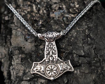 Viking Wolf Hammer Necklace, Mjolnir Hammer with Wolf, Mjolnir Jewelry, Fenrir Charm, Thor Hammer Necklace, Viking Accessories