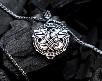 Viking Jormungandr Necklace, Dragon Pendant, Medieval Jewelry, Midgard Serpent, Viking accessories, Norse Mythology