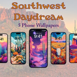Vibrant Desert Phone Wallpapers, Southwest Cactus Aesthetic (Digital Download)
