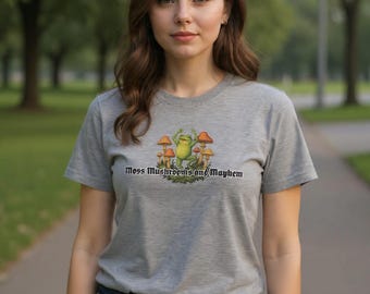 Frog Mushroom Tee Cottagecore - Frogcore Moss Whimsical Nature Shirt - Cotton Unisex T-shirt