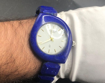 Handmade Lapis Lazuli Watch: Natural Gemstone Timepiece