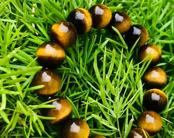 Tiger Eye Bracelet: Natural Stone, Unisex 12mm Bead