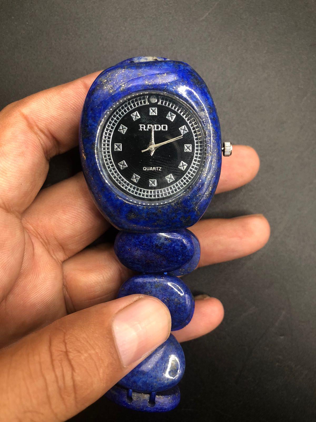 Blue Lapis Lazuli Gemstone Watch, Natural Stone Watch, Brand New, Quartz Lapis Lazuli Gemstone Watch with Gold stainless steel  main image 2