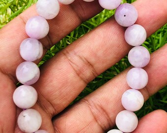Natural Kunzite Gemstone Bracelet: 10mm Stretchable Healing Beads