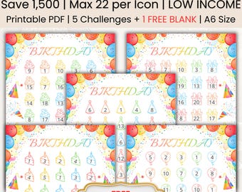 Birthday A6 Savings Challenge | A6 Money Tracker | Gift | Printable A6 Savings | Cash Binder | A6 Mini Savings | Low Income | PDF