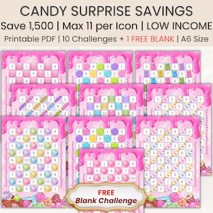 Candy Savings Challenge | Money Tracker | Budget Binder | Surprise Challenge | Cash Binder | Low Income | A6 Mini Savings | PDF