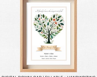 Family Tree Gift Printable | Mothers Day Gift | Editable PDF | Fillable & Handwritten | Family tree wall art | Family tree template