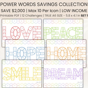 Woordenbesparingsuitdagingsbundel | Geldtracker | Puzzel | Afdrukbaar A6-formaat korting | Kasmap | Minikortingen A6 | Laag inkomen | Pdf