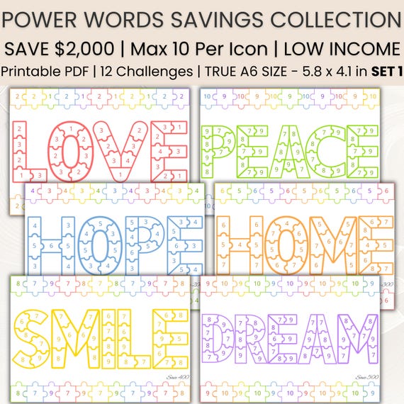 Words Savings Challenge Bundle | Money Tracker | Puzzle | Printable A6 Savings | Cash Binder | A6 Mini Savings | Low Income | PDF