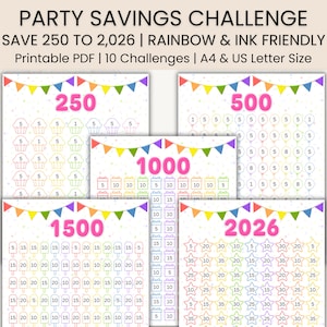 2026 Savings Challenge | Party Savings Printable | Rainbow and B&W Tracker | A6 Mini Savings | Low Income | Save 1000 | A4 | Letter | PDF