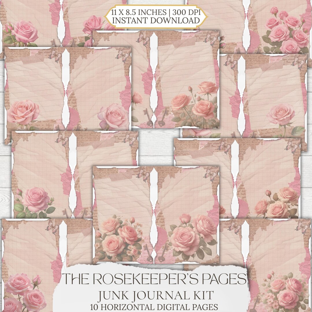 Watercolor Pink Rose Junk Journal Kit | Vintage Floral | Printable ...