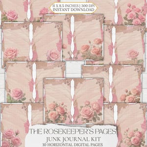 Kit per diario con rose rosa acquerellate / Floreale vintage / Materiale effimero stampabile / Carta vintage per scrapbooking e journaling / Da ragazza / PDF