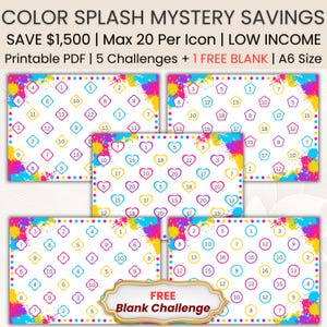 Savings Challenge | Money Tracker | Mystery Color Splash | Printable A6 Savings | Cash Binder | A6 Mini Savings | Low Income | PDF