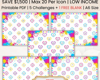 Savings Challenge | Money Tracker | Mystery Color Splash | Printable A6 Savings | Cash Binder | A6 Mini Savings | Low Income | PDF