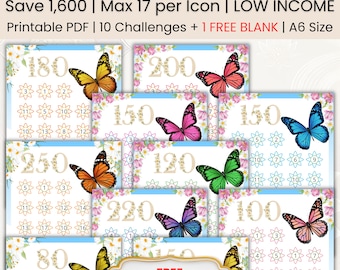 Schmetterling Spar-Challenge | Geld Tracker | Druckbare Challenge | A6 Platz sparen | Kassenbuch | A6 Mini Sparen | Geringverdienen | PDF-Datei