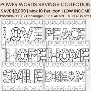 Words Savings Challenge Bundle | Money Tracker | Puzzle | Printable A6 Savings | Cash Binder | A6 Mini Savings | Low Income | PDF image 2