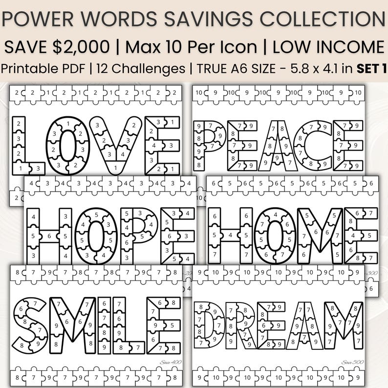 Words Savings Challenge Bundle | Money Tracker | Puzzle | Printable A6 Savings | Cash Binder | A6 Mini Savings | Low Income | PDF image 2
