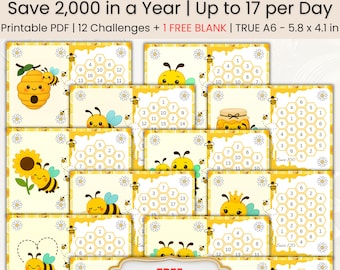 Bee Savings Challenge A6 | Savings Tracker Printable | Mini Savings | Cute Kawaii | Low Income | Micro Savings | Save money | PDF