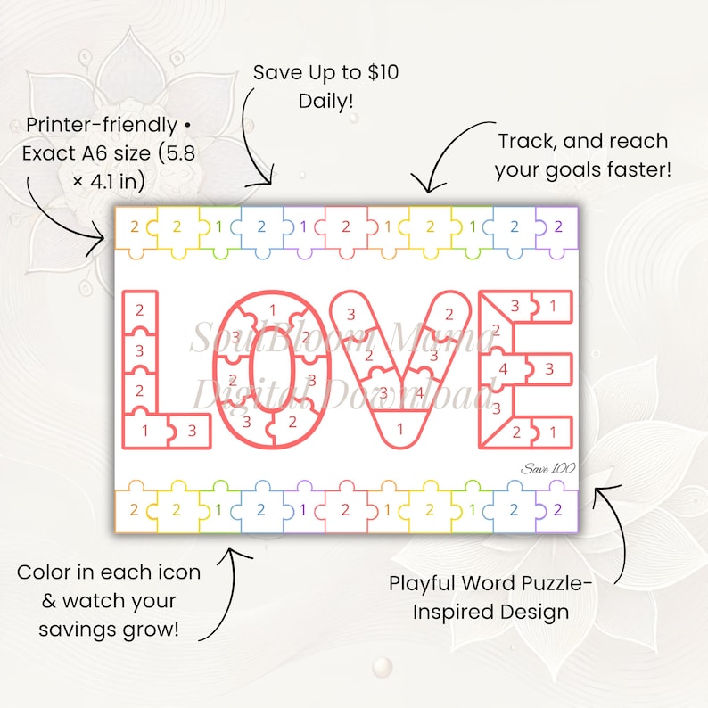 Words Savings Challenge Bundle | Money Tracker | Puzzle | Printable A6 Savings | Cash Binder | A6 Mini Savings | Low Income | PDF image 3