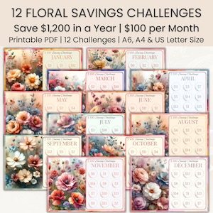 Printable Savings Challenge | Floral Savings Challenge | Budget Tracker | Printable A6 Mini Savings | Save 100 Monthly | Low Income