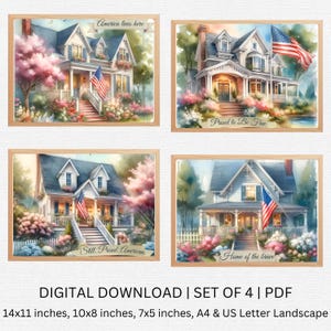 Patriotic Wall Art | Watercolor Art | 4th of July Decor | Independence Day Art | American flag art | Cottagecore wall art | 4 versions