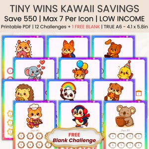 Paquete de ahorros Kawaii / Rastreador de dinero / Ahorros pequeños / Desafío sorpresa / Desafío imprimible / Carpeta de efectivo / Mini ahorros / PDF