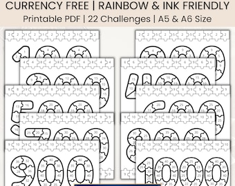 Puzzle Savings Challenge Bundle | 2026 Savings Printable | Rainbow and B&W Tracker | A6 Mini Savings | Low Income | Save 100 to 1000