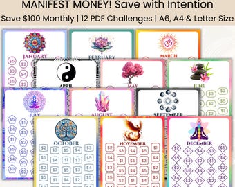 Money Manifestation Savings Challenge | Printable Budget Tracker | Low Income | Letter, A4 & A6 | A6 Mini Savings | Save 100  Budget Planner